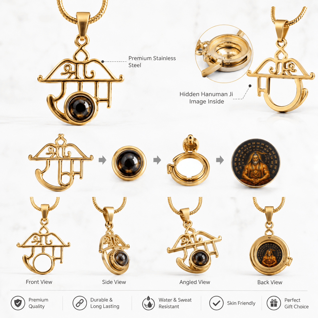 Shri Ram Divine Pendant™ with Hidden Meditating Hanuman Ji Image