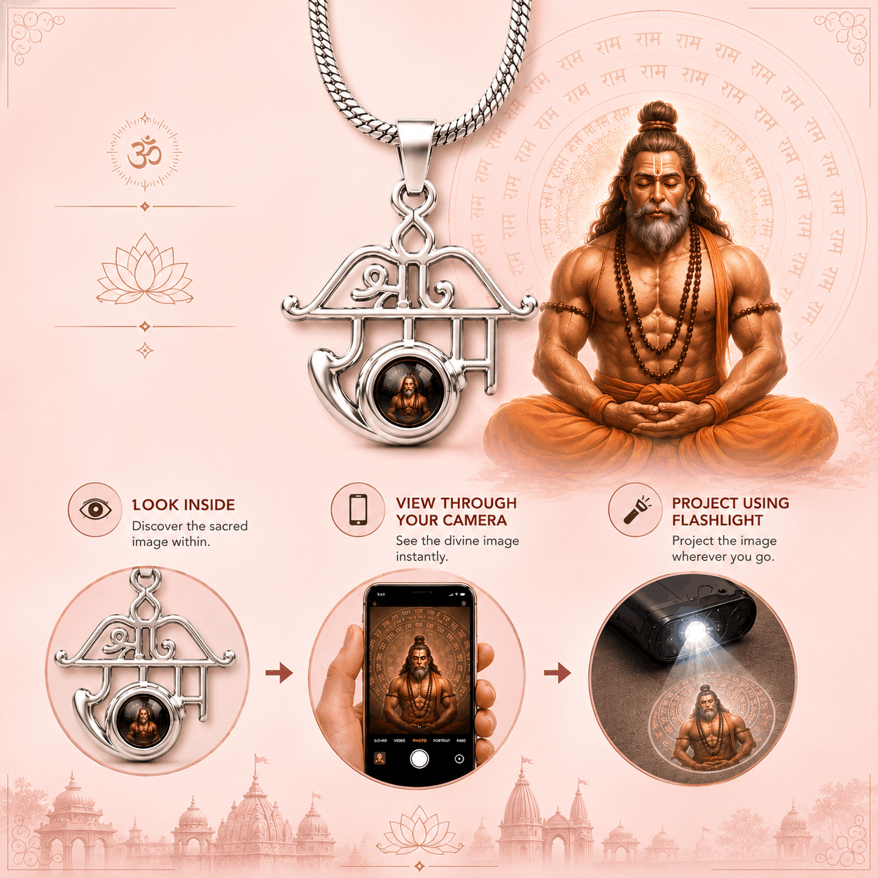 Shri Ram Divine Pendant™ with Hidden Meditating Hanuman Ji Image