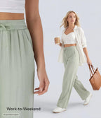 High Waisted Drawstring Wide Leg Baggy Casual Linen-Feel Pants