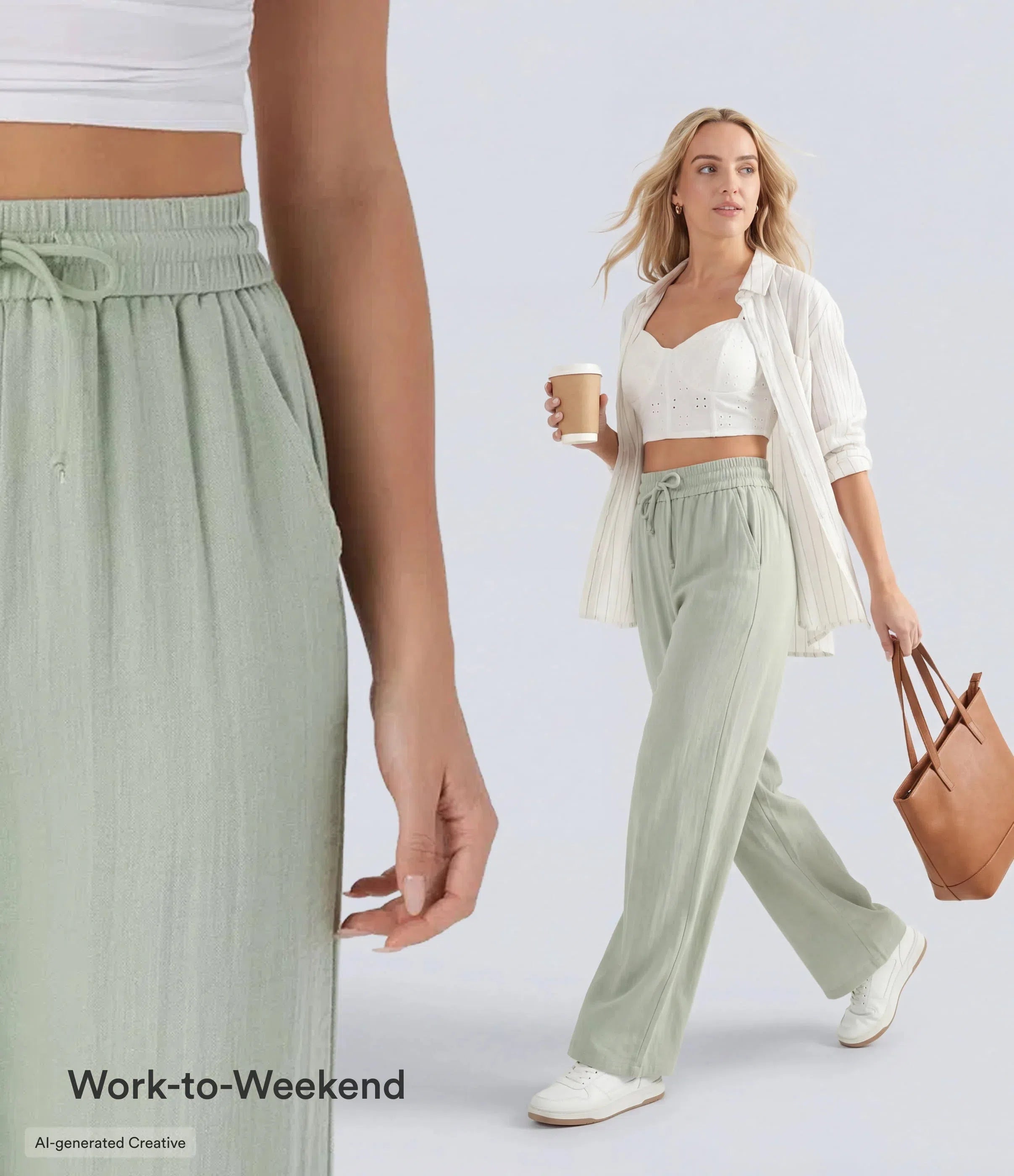 High Waisted Drawstring Wide Leg Baggy Casual Linen-Feel Pants