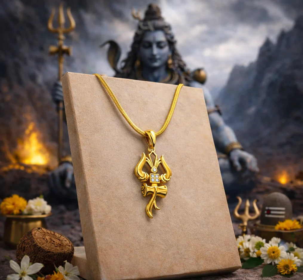 Trishul Om and Damru pendant with chain