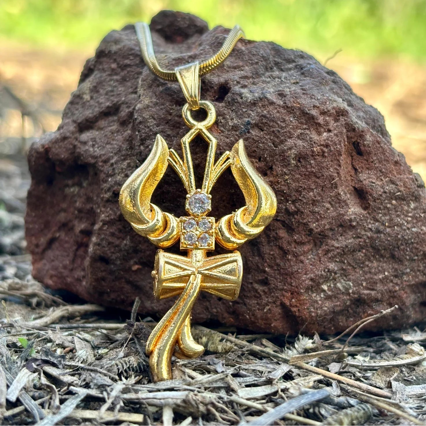 Trishul Om and Damru pendant with chain